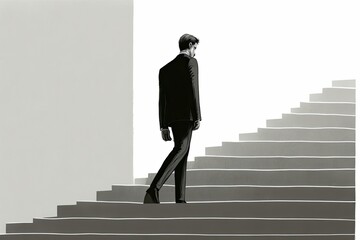 Businessman walking fast upstairs create with generative ai.