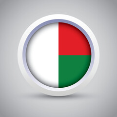 Madagascar Flag Glossy Button on Gray Background. Vector Round Flat Icon