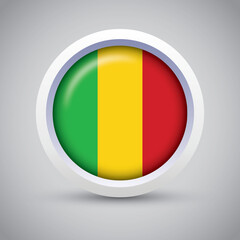 Mali Flag Glossy Button on Gray Background. Vector Round Flat Icon