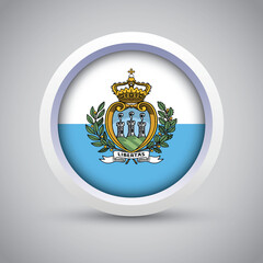 San Marino Flag Glossy Button on Gray Background. Vector Round Flat Icon