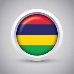Mauritius Flag Glossy Button on Gray Background. Vector Round Flat Icon