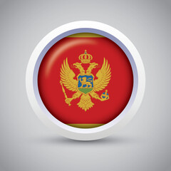 Montenegro Flag Glossy Button on Gray Background. Vector Round Flat Icon