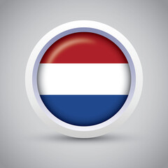 Netherlands Flag Glossy Button on Gray Background. Vector Round Flat Icon