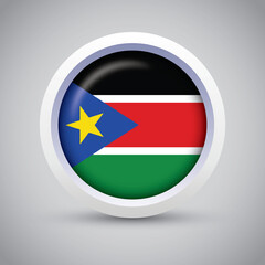 South Sudan Flag Glossy Button on Gray Background. Vector Round Flat Icon