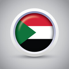 Sudan Flag Glossy Button on Gray Background. Vector Round Flat Icon