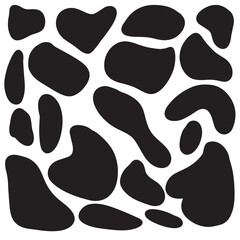 Irregular amorphous liquid shapes, black organic fluid blot, simple ink stain isolated on white background. Abstract black spots on white background square shape. Flat style design