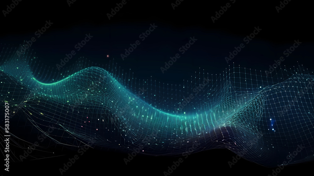 Poster technology background with connected dots. data science, particles, digital world, virtual reality c