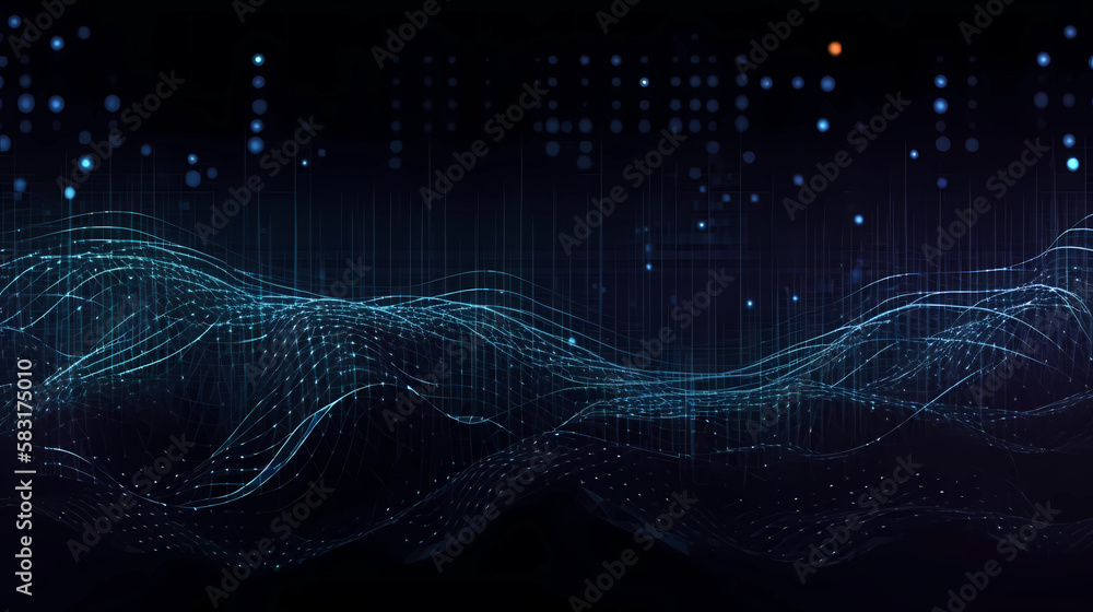 Poster technology background with connected dots. data science, particles, digital world, virtual reality c
