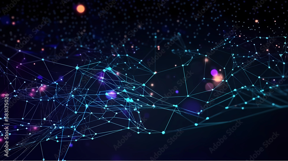 Poster technology background with connected dots. data science, particles, digital world, virtual reality c