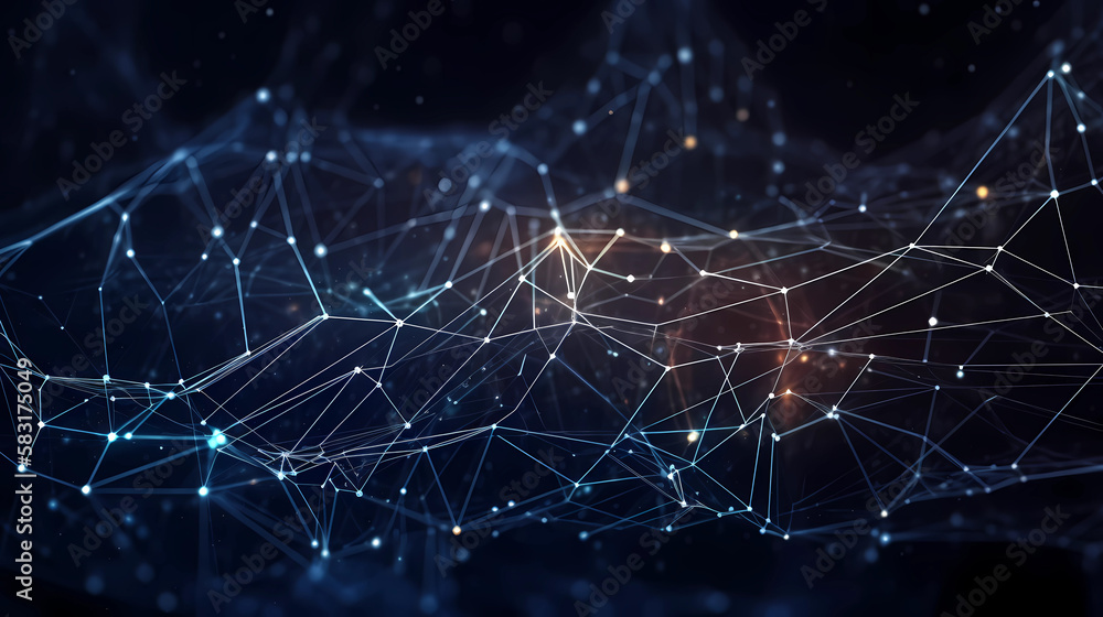 Poster technology background with connected dots. data science, particles, digital world, virtual reality c