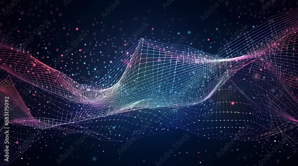 Aufkleber technology background with connected dots. data science, particles, digital world, virtual reality c