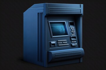 Bank ATM illustration, investment and money saving concept, blue background. Generative AI