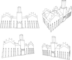 Vector sketch illustration of ancient royal castle with towers