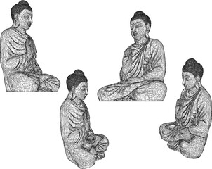 Vector sketch illustration of Buddha statue sitting cross-legged in meditation