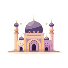 illustration of flat style isolated Muslim mosque on white background. Beautiful illustration of Muslim temple icon. Eid Mubarak greetings. Ramadan Kareem. Generative AI
