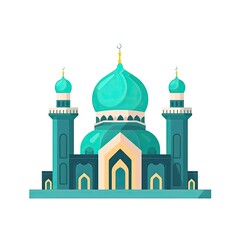 illustration of flat style isolated Muslim mosque on white background. Beautiful illustration of Muslim temple icon. Eid Mubarak greetings. Ramadan Kareem. Generative AI