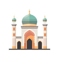 Fototapeta na wymiar illustration of flat style isolated Muslim mosque on white background. Beautiful illustration of Muslim temple icon. Eid Mubarak greetings. Ramadan Kareem. Generative AI
