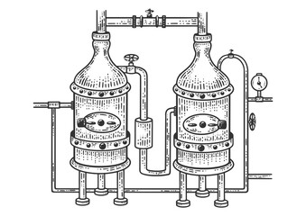 Plakat Industrial beer production sketch PNG illustration with transparent background