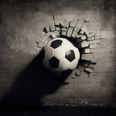 Soccer ball hitting brick wall and net.