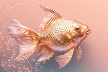Fototapeta premium Gold fish portrait on pink and gold warm background