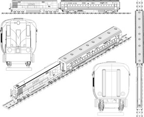 Vector sketch illustration of vintage train with carriages