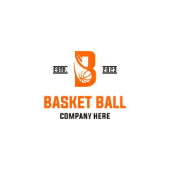 Letter B with Basket ball logo design. Simple basketball logo.