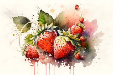 strawberry watercolor. background. Generative Ai