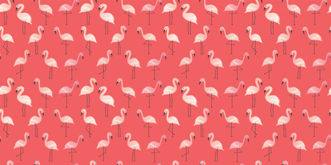 Seamless patterns with pink flamingo. Flamingo watercolor painting. modifiable background.
