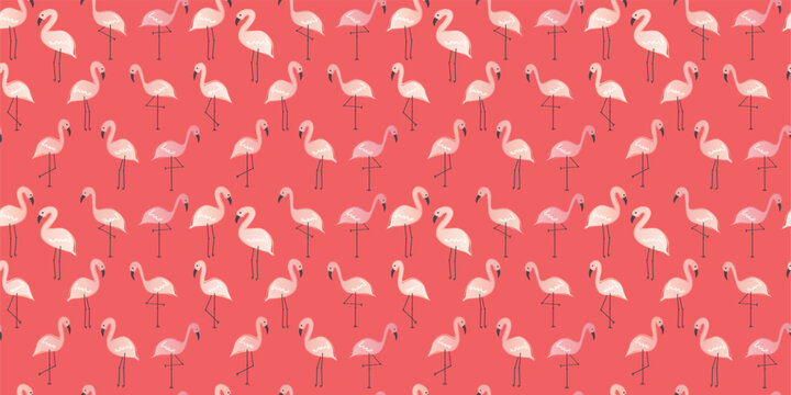 Seamless patterns with pink flamingo. Flamingo watercolor painting. modifiable background.