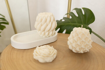 White wax candles in the interior