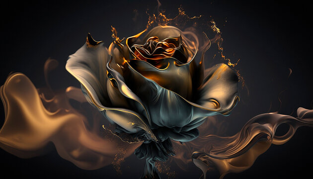 Abstract golden rose flower. Generative AI