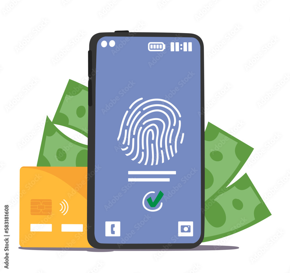 Poster phone screen with fingerprint protection. secure access to sensitive data, digital privacy and cyber