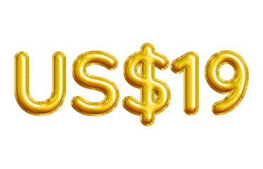 US$19 or Nineteen Dollar 3D Gold Balloon. You can use this asset for your content like as USD Currency, Flyer Marketing, Banner, Promotion, Advertising, Discount Card, Pamphlet, Template and anymore.