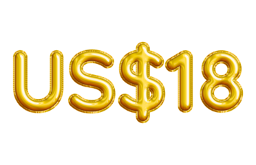 US$18 or Eighteen Dollar 3D Gold Balloon. You can use this asset for your content like as USD Currency, Flyer Marketing, Banner, Promotion, Advertising, Discount Card, Pamphlet, Template and anymore.