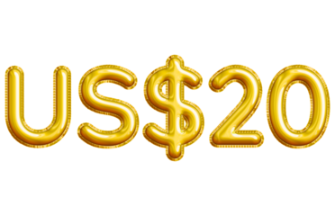 US$20 or Twenty Dollar 3D Gold Balloon. You can use this asset for your content like as USD Currency, Flyer Marketing, Banner, Promotion, Advertising, Discount Card, Pamphlet, Template and anymore.
