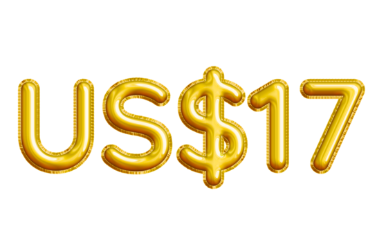 US$17 or Seventeen Dollar 3D Gold Balloon. You can use this asset for your content like as USD Currency, Flyer Marketing, Banner, Promotion, Advertising, Discount Card, Pamphlet, Template and anymore.