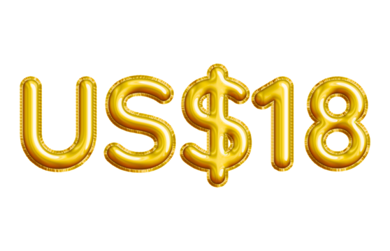US$18 or Eighteen Dollar 3D Gold Balloon. You can use this asset for your content like as USD Currency, Flyer Marketing, Banner, Promotion, Advertising, Discount Card, Pamphlet, Template and anymore.