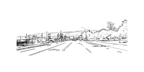 Building view with landmark of Peoria is the 
city in Arizona. Hand drawn sketch illustration in vector.