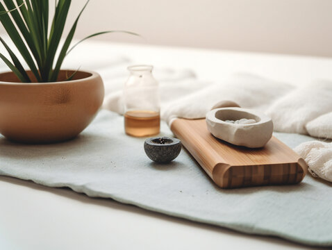 Wellness and relaxation essentials, yoga mat and complementary tools, generative AI