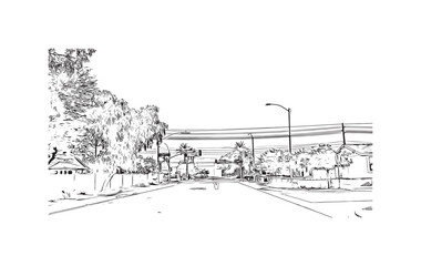 Building view with landmark of Peoria is the 
city in Arizona. Hand drawn sketch illustration in vector.