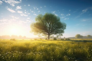 Obraz premium sunset in the field. Generative AI