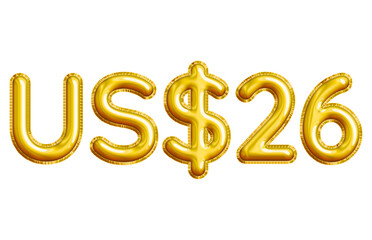 US$26 or Twenty-six Dollar 3D Gold Balloon. You can use this asset for your content like as USD Currency, Flyer Marketing, Banner, Promotion, Advertising, Discount Card, Pamphlet and anymore.