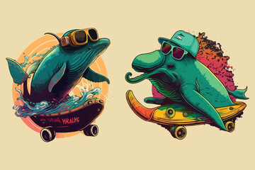 Dolphin cartoon wearing sunglasses riding a skateboard © designsy24 