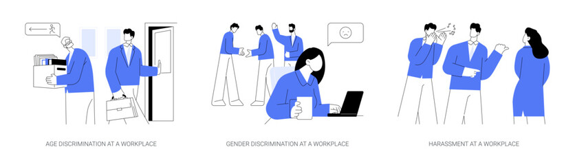 Inequality at workplace abstract concept vector illustrations.