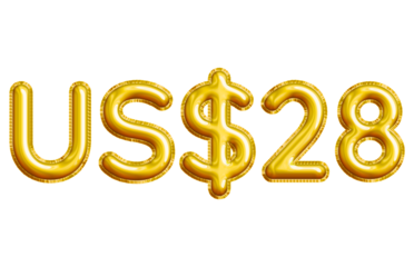 US$28 or Twenty-eight Dollar 3D Gold Balloon. You can use this asset for your content like as USD Currency, Flyer Marketing, Banner, Promotion, Advertising, Discount Card, Pamphlet and anymore.