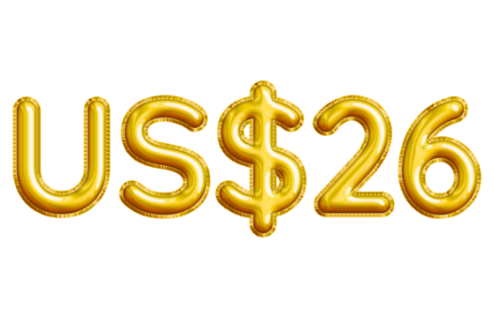 US$26 or Twenty-six Dollar 3D Gold Balloon. You can use this asset for your content like as USD Currency, Flyer Marketing, Banner, Promotion, Advertising, Discount Card, Pamphlet and anymore.
