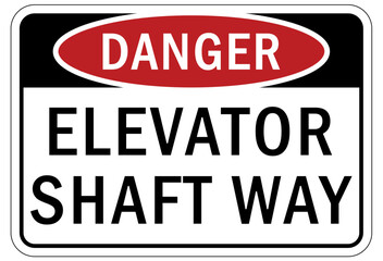 Elevator warning sign and labels elevator shaft way