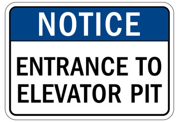 Fototapeta premium Elevator warning sign and labels entrance to elevator pit