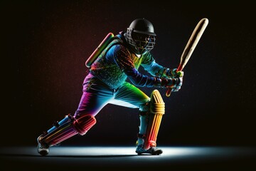 Obraz na płótnie Canvas Cricketer in action isolated on black. Generative AI