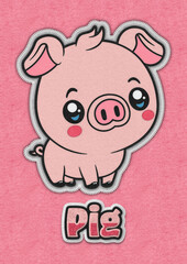 Cute pig cartoon illustration in felt fabric style baby farm animal